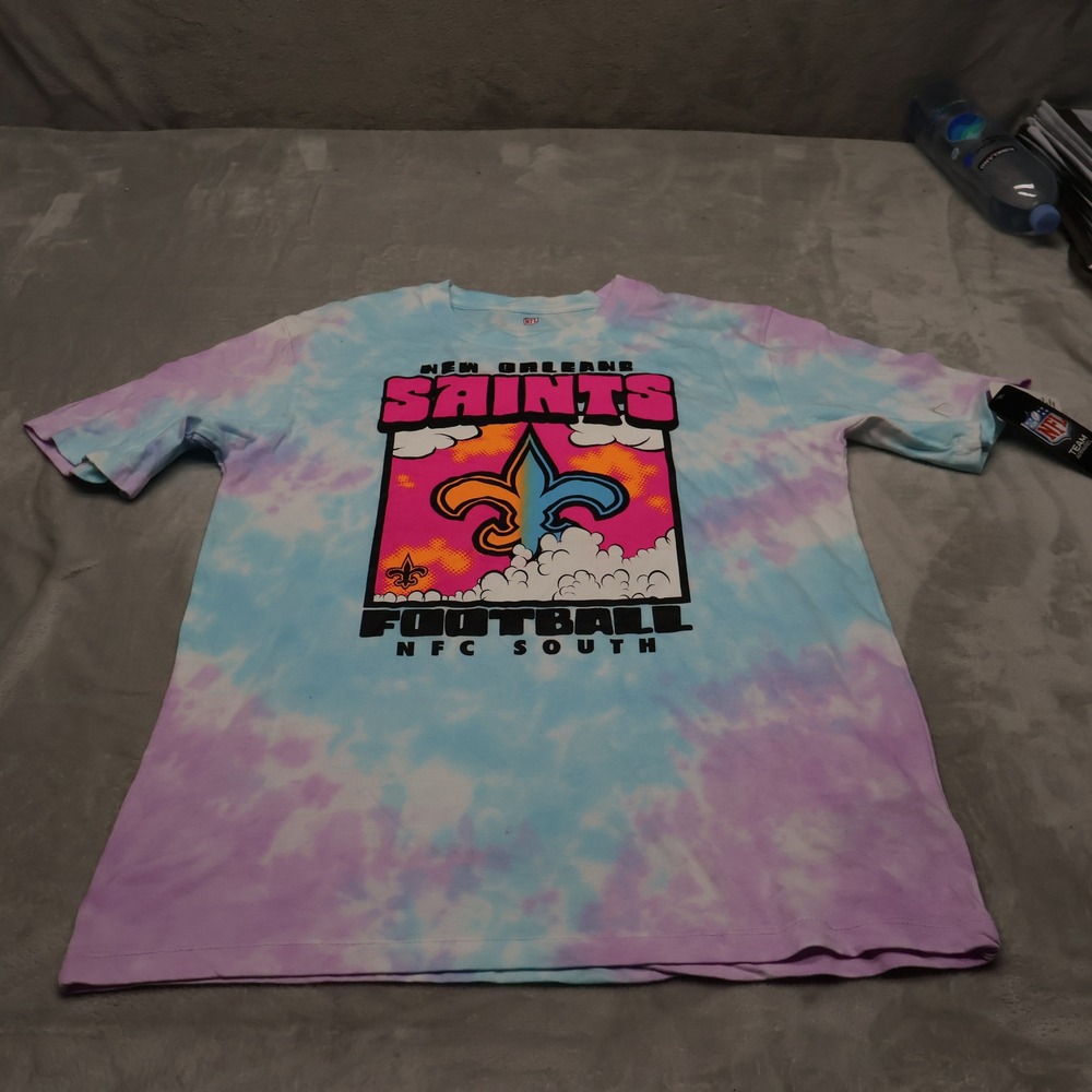 New Orleans Saints Youth Girls XL 18/20 NFL Pink Tie Dye Football Graphic NEW